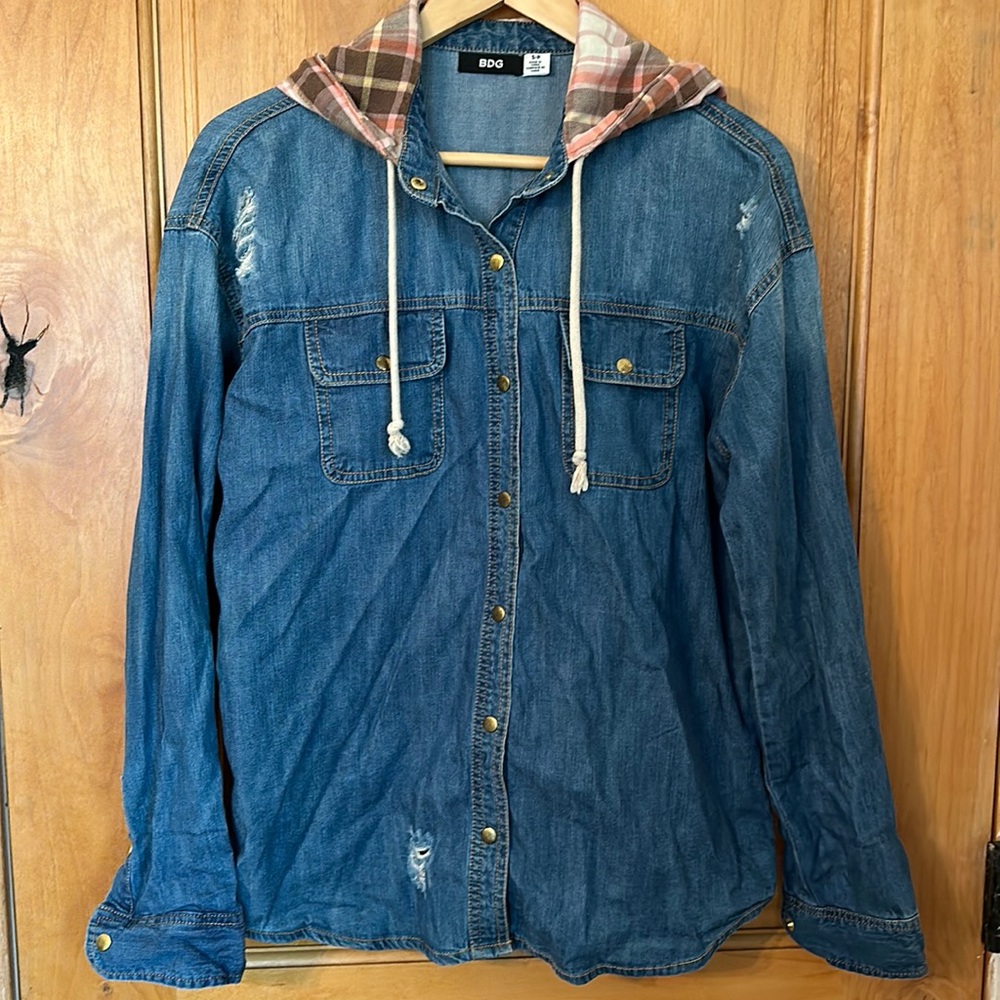 BDG denim button up with plaid hoodie